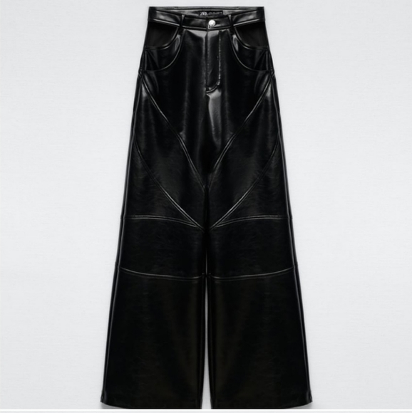 Zara * Faux Leather Cut Out Wide Pants Black size XS - Picture 15 of 16